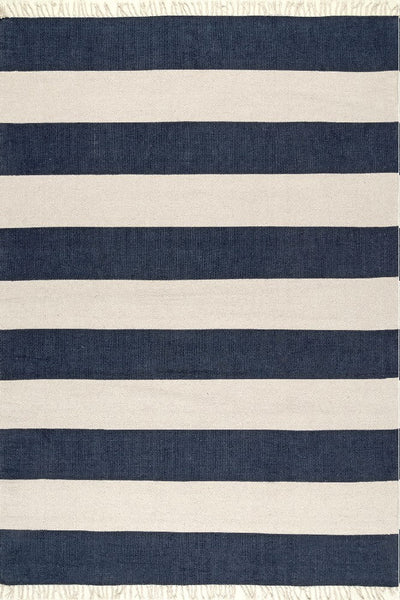 BLUE AND IVORY STRIPES HAND WOVEN DHURRIE
