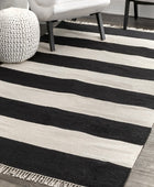 CHARCOAL AND IVORY STRIPES HAND WOVEN DHURRIE