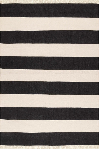 CHARCOAL AND IVORY STRIPES HAND WOVEN DHURRIE
