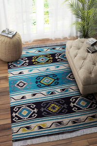 BLUE GREY KILIM HAND WOVEN DHURRIE by Imperial Knots - Image 2