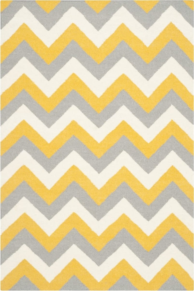 YELLOW AND GREY CHEVRON HAND WOVEN DHURRIE