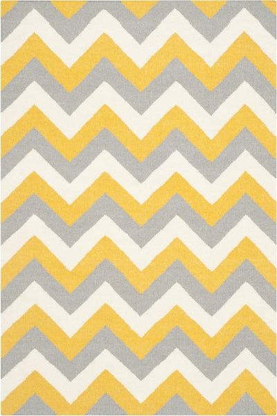 YELLOW AND GREY CHEVRON HAND WOVEN DHURRIE