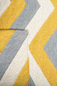 YELLOW AND GREY CHEVRON HAND WOVEN DHURRIE by Imperial Knots - Image 3