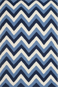 BLUE AND IVORY CHEVRON HAND WOVEN DHURRIE by Imperial Knots - Image 1