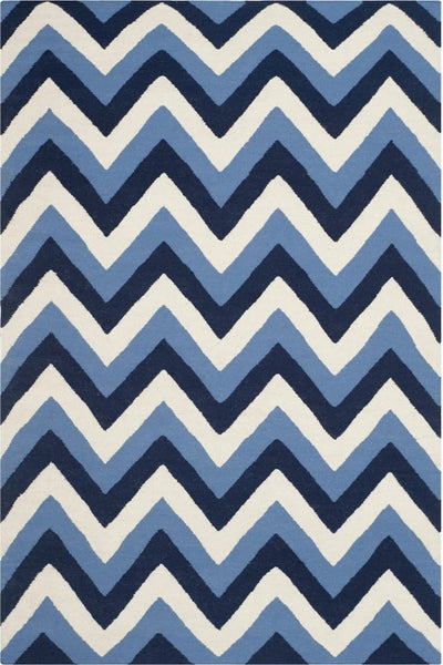 BLUE AND IVORY CHEVRON HAND WOVEN DHURRIE