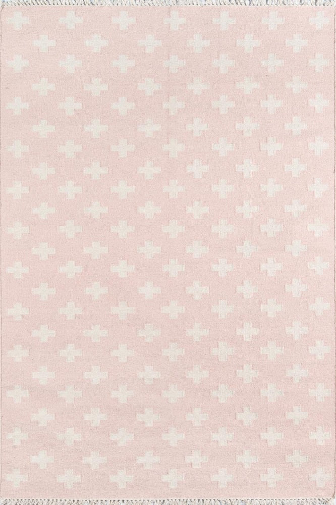 PINK IVORY GEOMETRIC HAND WOVEN DHURRIE
