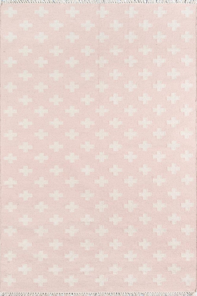 PINK IVORY GEOMETRIC HAND WOVEN DHURRIE