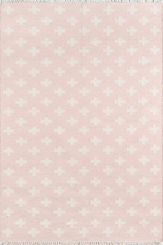 PINK IVORY GEOMETRIC HAND WOVEN DHURRIE
