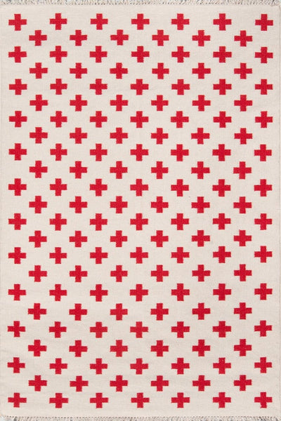 RED IVORY GEOMETRIC HAND WOVEN DHURRIE