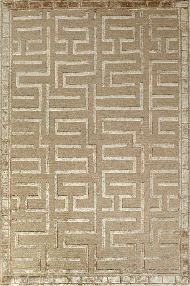 BEIGE GEOMETRIC HAND KNOTTED CARPET