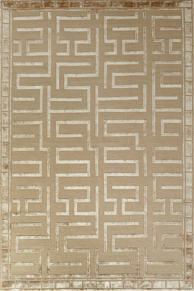 BEIGE GEOMETRIC HAND KNOTTED CARPET