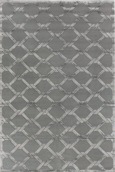GREY GEOMETRIC HAND KNOTTED CARPET