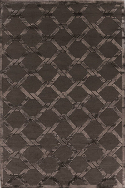 BROWN GEOMETRIC HAND KNOTTED CARPET