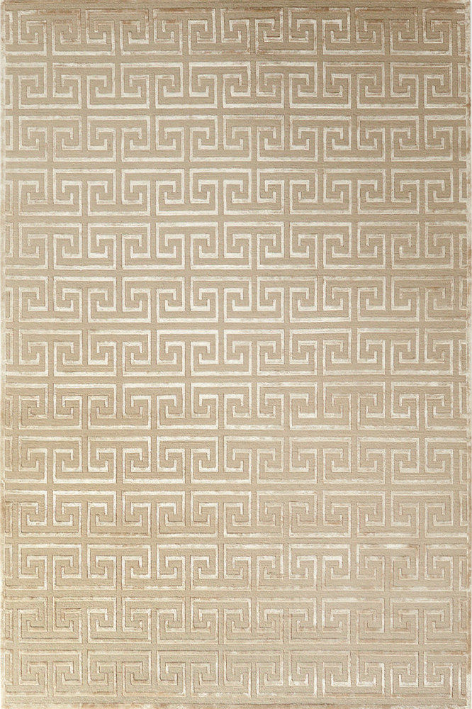 BEIGE GEOMETRIC HAND KNOTTED CARPET