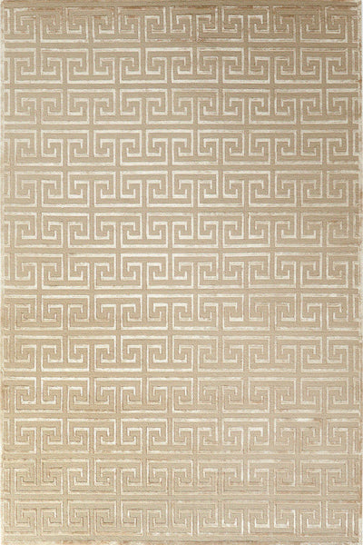 BEIGE GEOMETRIC HAND KNOTTED CARPET