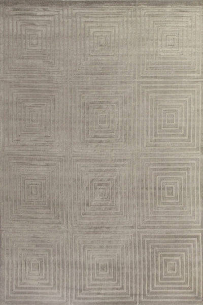 GREY GEOMETRIC HAND KNOTTED CARPET