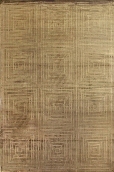 BEIGE GEOMETRIC HAND KNOTTED CARPET