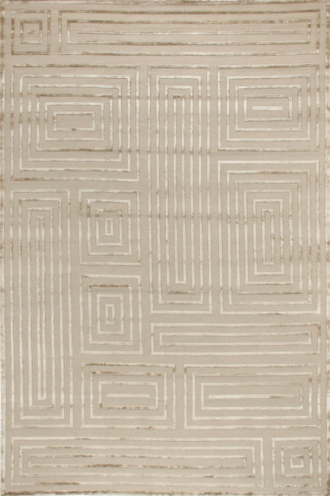 BEIGE GEOMETRIC HAND KNOTTED CARPET