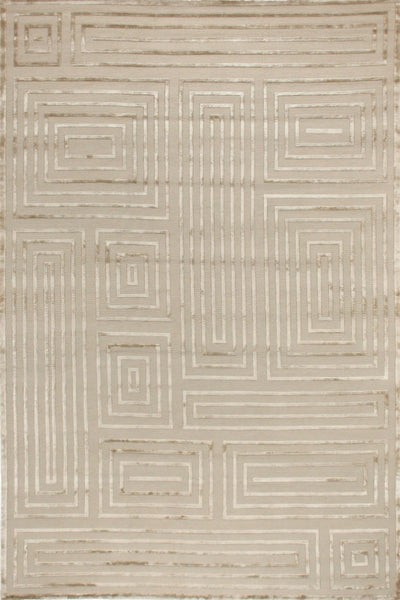 BEIGE GEOMETRIC HAND KNOTTED CARPET