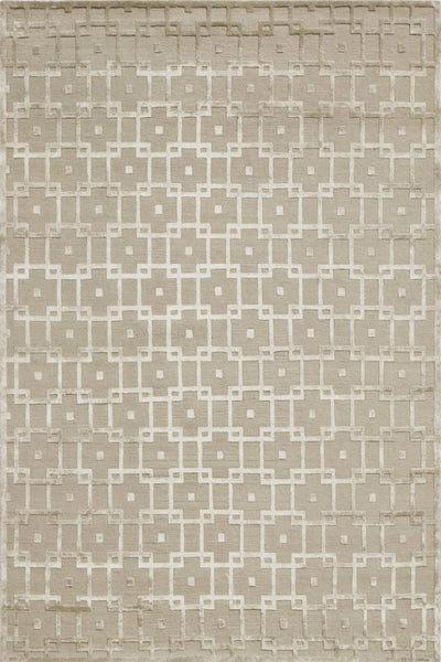 BEIGE GEOMETRIC HAND KNOTTED CARPET