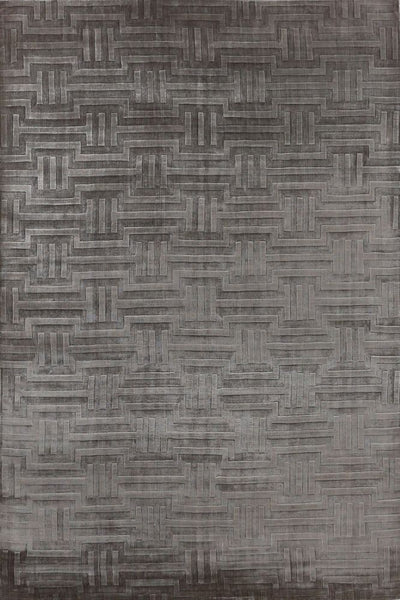 GREY GEOMETRIC HAND KNOTTED CARPET