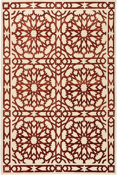 IVORY RED MODERN HAND KNOTTED CARPET