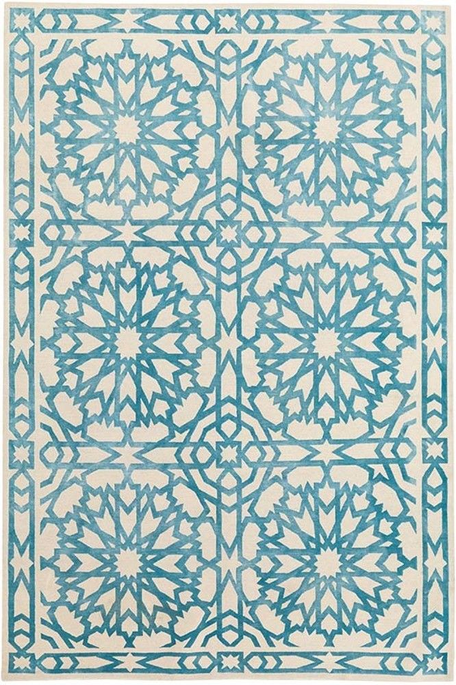 IVORY TEAL MODERN HAND KNOTTED CARPET