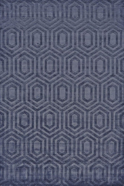 BLUE GEOMETRIC HAND KNOTTED CARPET
