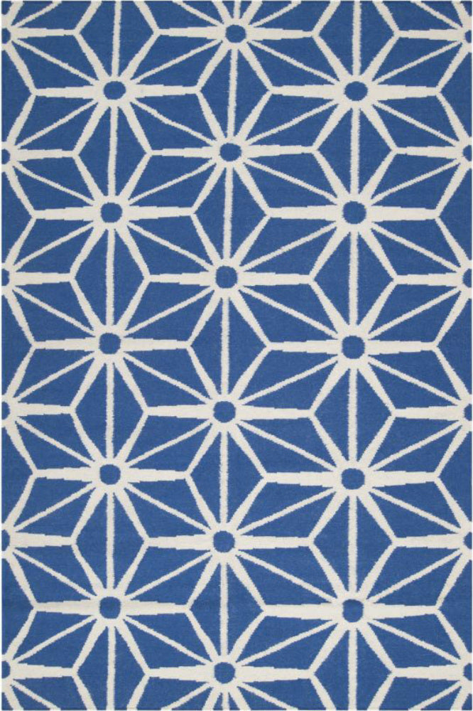 BLUE AND WHITE GEOMETRIC HAND WOVEN DHURRIE