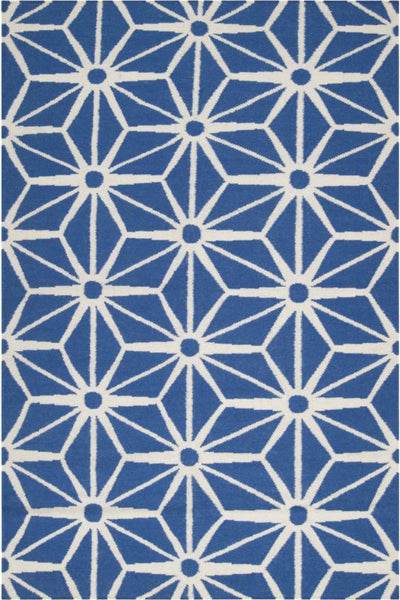 BLUE AND WHITE GEOMETRIC HAND WOVEN DHURRIE