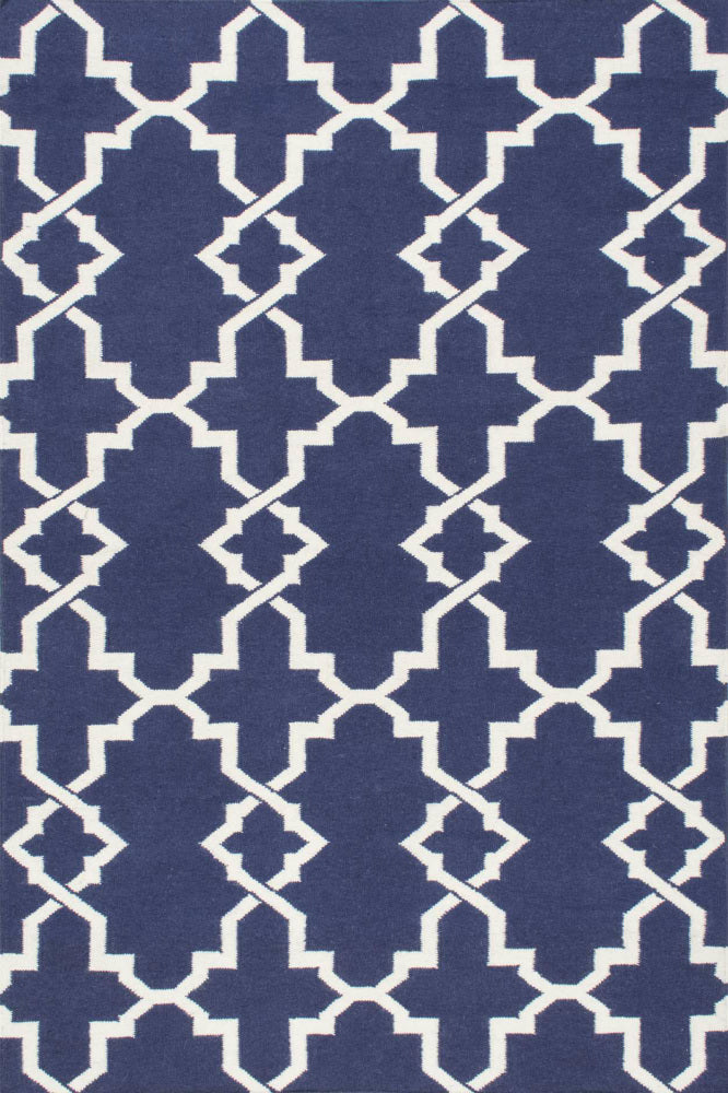 BLUE AND WHITE GEOMETRIC HAND WOVEN DHURRIE