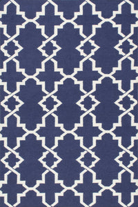 Blue and white geometric hand woven dhurrie wool hand-woven rug for bedroom