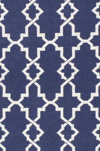 BLUE AND WHITE GEOMETRIC HAND WOVEN DHURRIE by Imperial Knots - Image 3