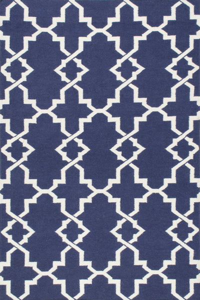 BLUE AND WHITE GEOMETRIC HAND WOVEN DHURRIE