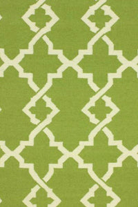 GREEN AND IVORY GEOMETRIC HAND WOVEN DHURRIE by Imperial Knots - Image 2