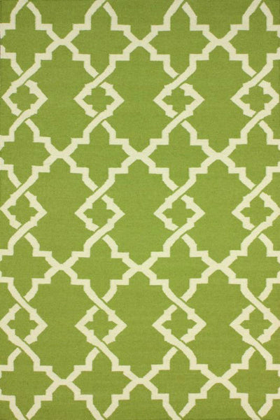GREEN AND IVORY GEOMETRIC HAND WOVEN DHURRIE