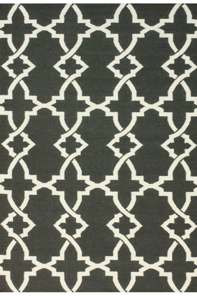 BLACK AND IVORY GEOMETRIC HAND WOVEN DHURRIE