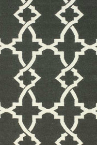 BLACK AND IVORY GEOMETRIC HAND WOVEN DHURRIE by Imperial Knots - Image 2