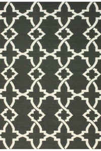 BLACK AND IVORY GEOMETRIC HAND WOVEN DHURRIE by Imperial Knots - Image 1