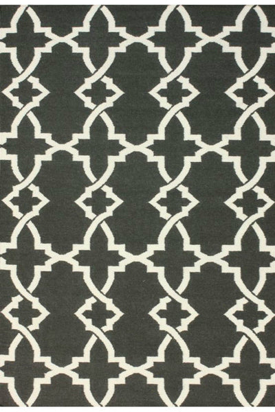 BLACK AND IVORY GEOMETRIC HAND WOVEN DHURRIE