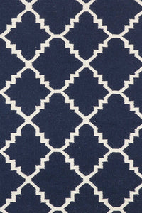 BLUE AND IVORY MOROCCAN HAND WOVEN DHURRIE by Imperial Knots - Image 3