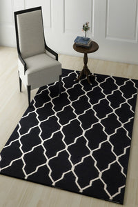 BLACK AND IVORY MOROCCAN HAND WOVEN DHURRIE by Imperial Knots - Image 2