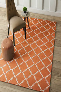 ORANGE IVORY MOROCCAN HAND WOVEN DHURRIE by Imperial Knots - Image 2
