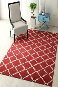 RED AND IVORY MOROCCAN HAND WOVEN DHURRIE by Imperial Knots - Image 2