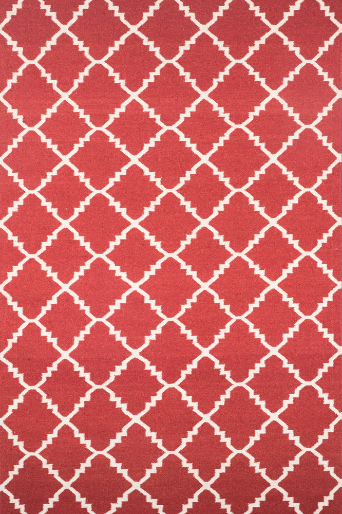 RED AND IVORY MOROCCAN HAND WOVEN DHURRIE