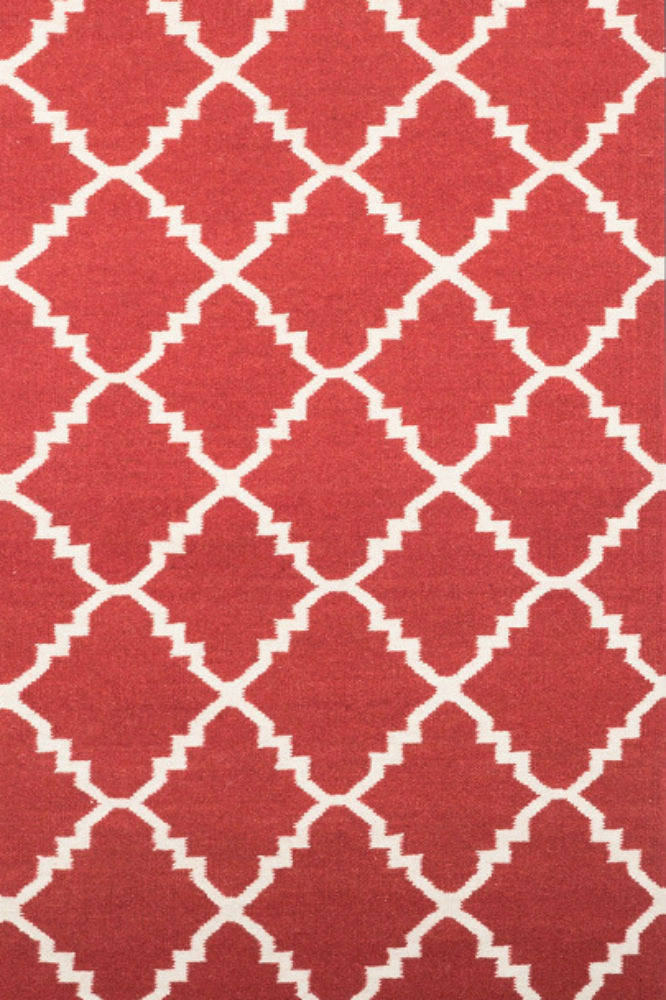 RED AND IVORY MOROCCAN HAND WOVEN DHURRIE