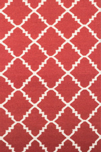 RED AND IVORY MOROCCAN HAND WOVEN DHURRIE by Imperial Knots - Image 3