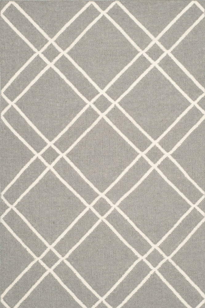 GREY AND WHITE GEOMETRIC HAND WOVEN DHURRIE