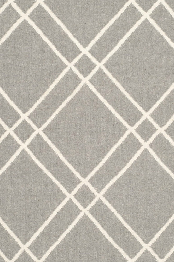GREY AND WHITE GEOMETRIC HAND WOVEN DHURRIE