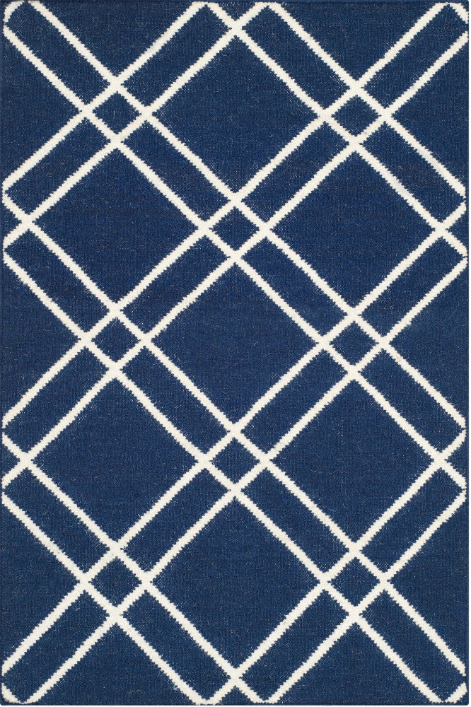 BLUE AND WHITE GEOMETRIC HAND WOVEN DHURRIE